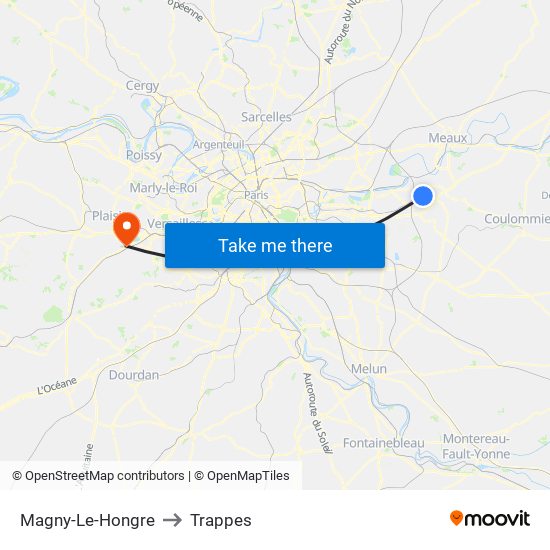 Magny-Le-Hongre to Trappes map