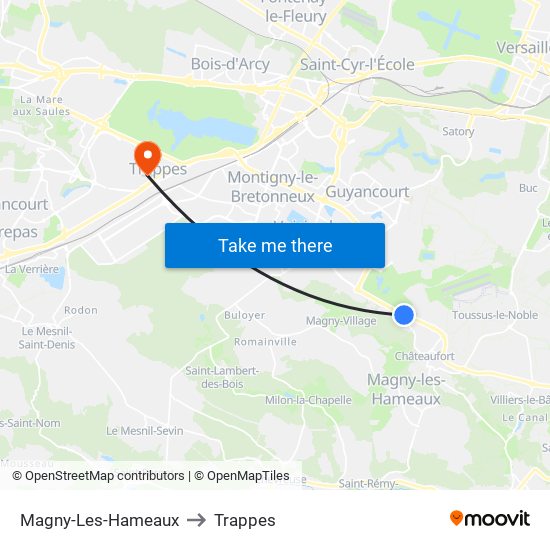 Magny-Les-Hameaux to Trappes map