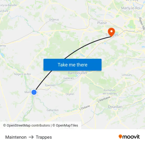 Maintenon to Trappes map