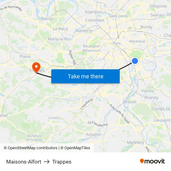 Maisons-Alfort to Trappes map
