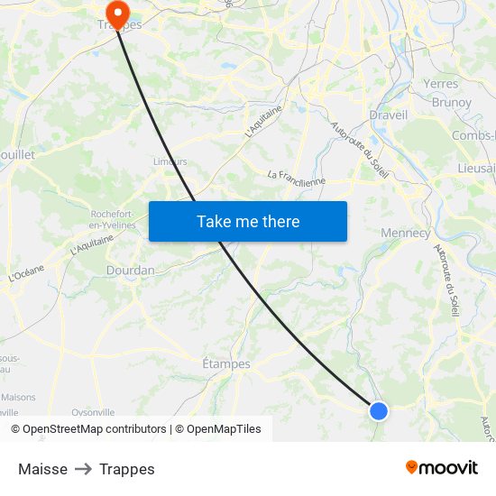 Maisse to Trappes map