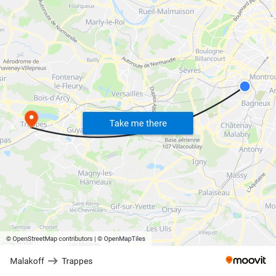 Malakoff to Trappes map