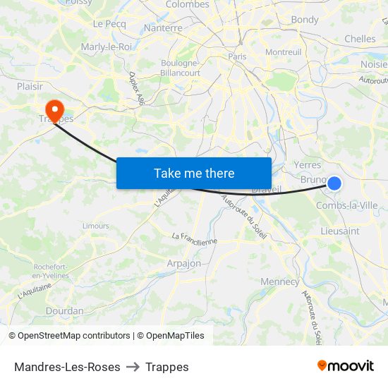 Mandres-Les-Roses to Trappes map