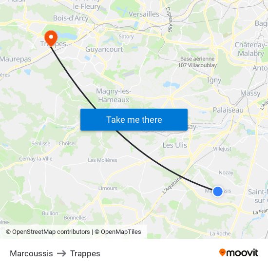 Marcoussis to Trappes map