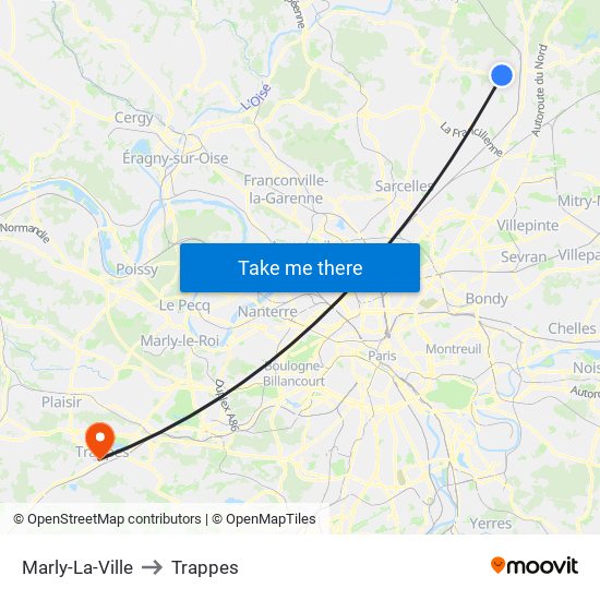 Marly-La-Ville to Trappes map