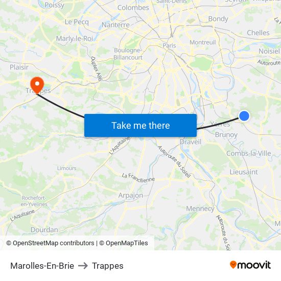 Marolles-En-Brie to Trappes map
