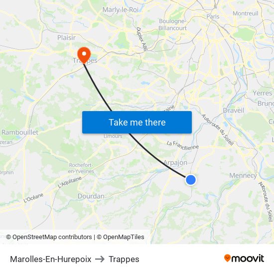 Marolles-En-Hurepoix to Trappes map