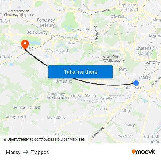 Massy to Trappes map