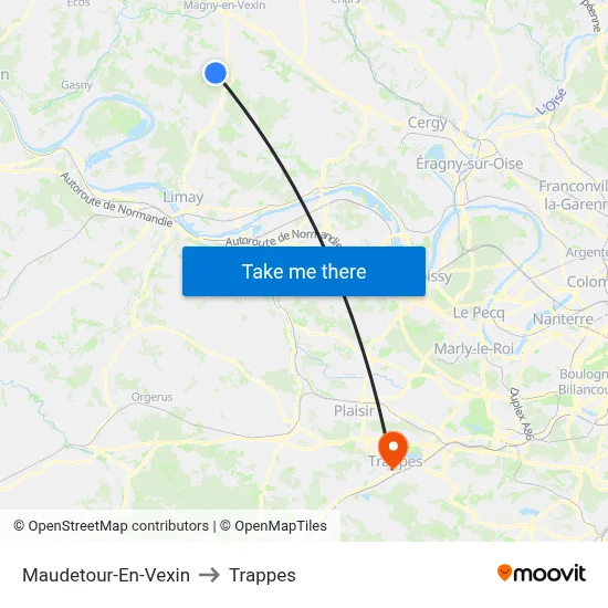 Maudetour-En-Vexin to Trappes map