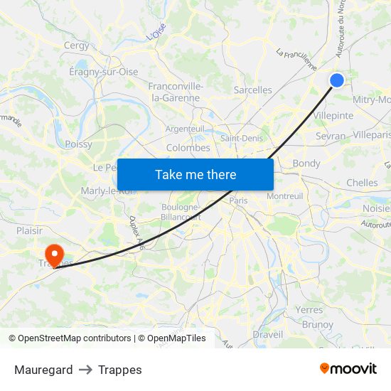 Mauregard to Trappes map