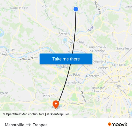 Menouville to Trappes map