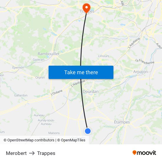 Merobert to Trappes map