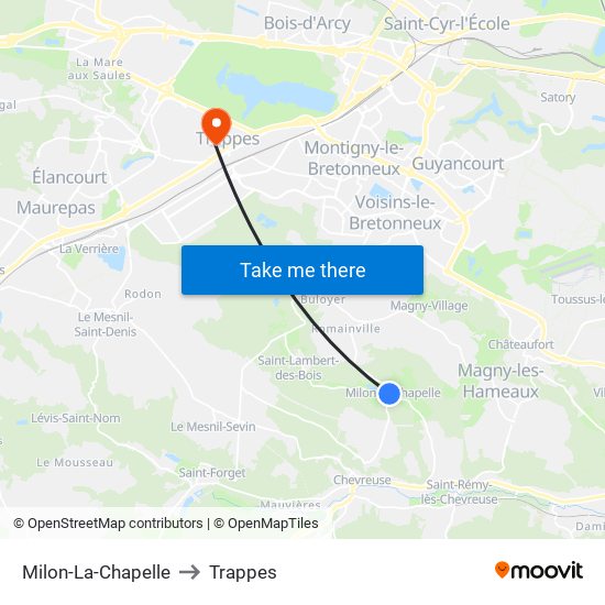 Milon-La-Chapelle to Trappes map