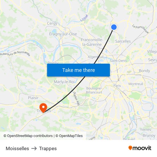 Moisselles to Trappes map