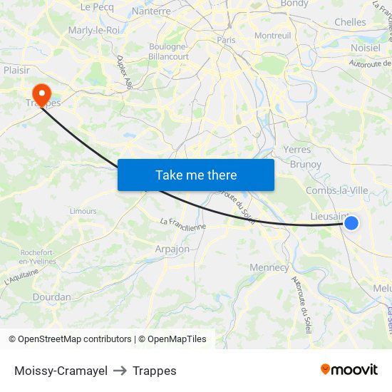 Moissy-Cramayel to Trappes map