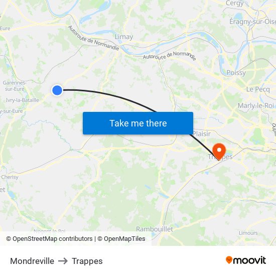 Mondreville to Trappes map