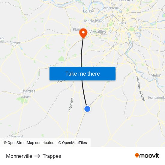 Monnerville to Trappes map
