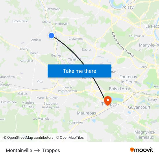 Montainville to Trappes map