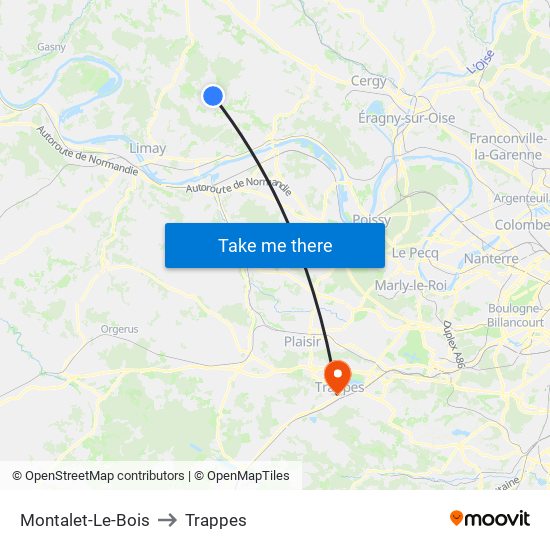 Montalet-Le-Bois to Trappes map