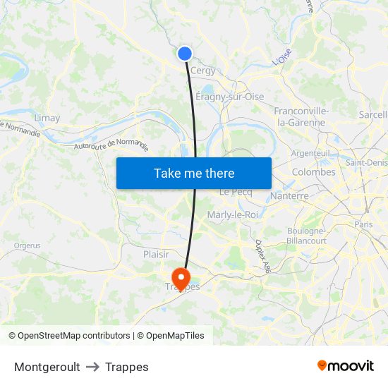 Montgeroult to Trappes map