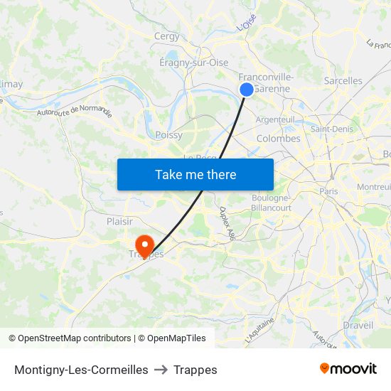 Montigny-Les-Cormeilles to Trappes map