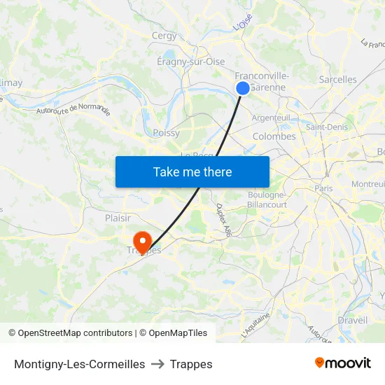 Montigny-Les-Cormeilles to Trappes map