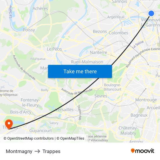 Montmagny to Trappes map