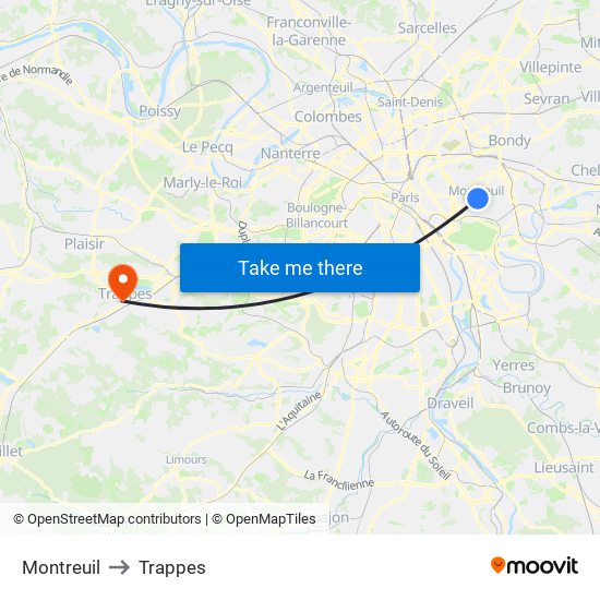 Montreuil to Trappes map