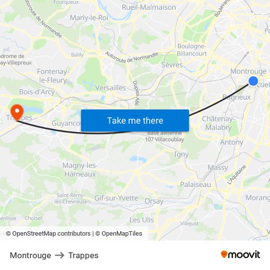 Montrouge to Trappes map
