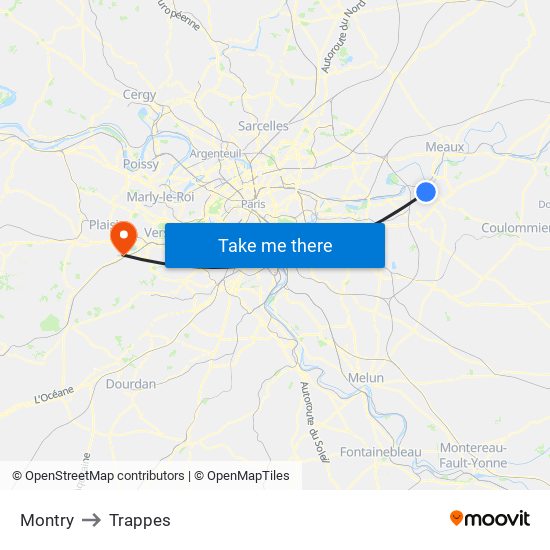 Montry to Trappes map