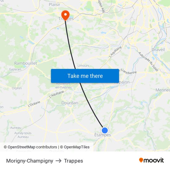 Morigny-Champigny to Trappes map