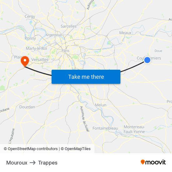 Mouroux to Trappes map