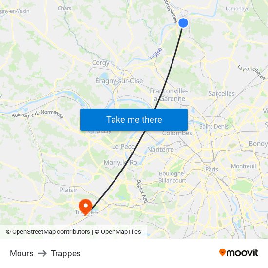 Mours to Trappes map