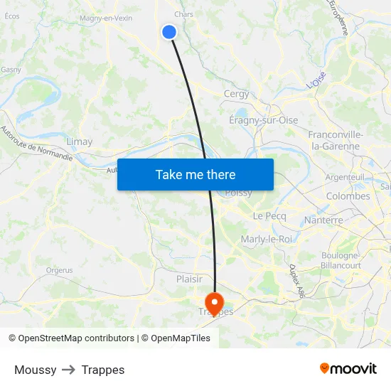 Moussy to Trappes map