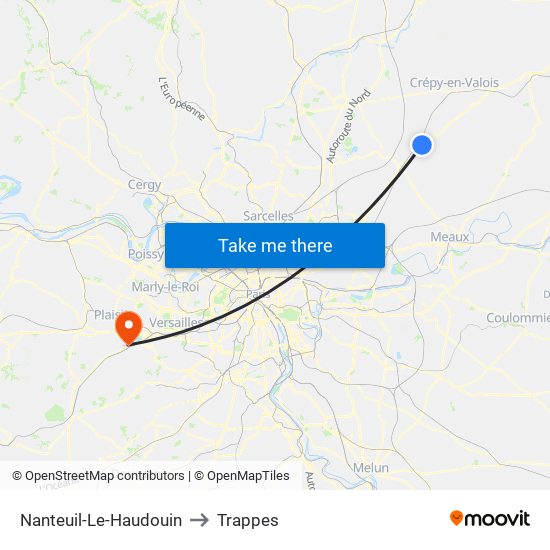 Nanteuil-Le-Haudouin to Trappes map