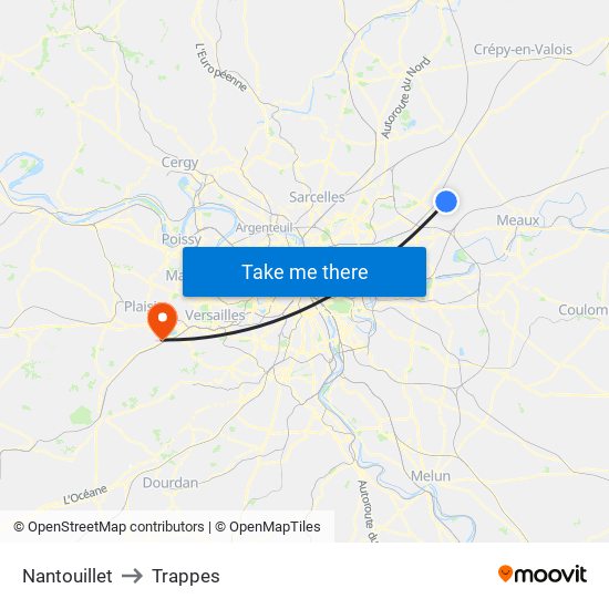 Nantouillet to Trappes map