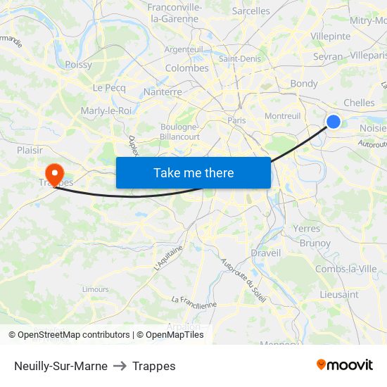 Neuilly-Sur-Marne to Trappes map