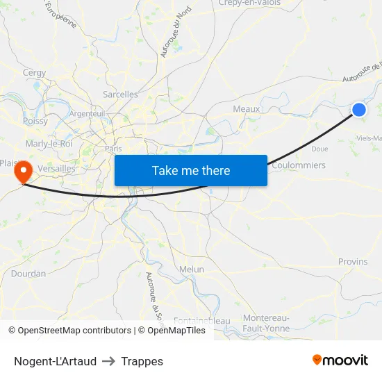 Nogent-L'Artaud to Trappes map