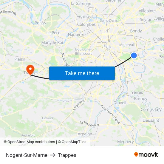 Nogent-Sur-Marne to Trappes map