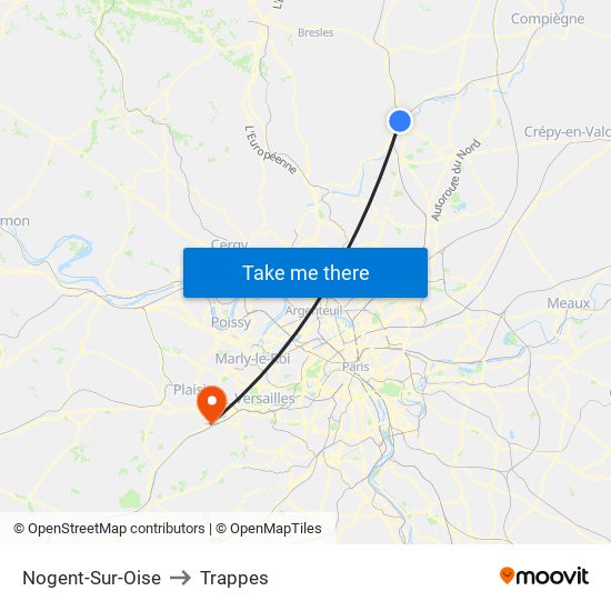 Nogent-Sur-Oise to Trappes map