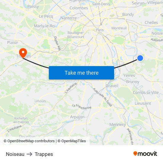 Noiseau to Trappes map