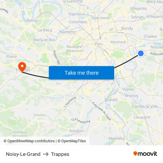 Noisy-Le-Grand to Trappes map