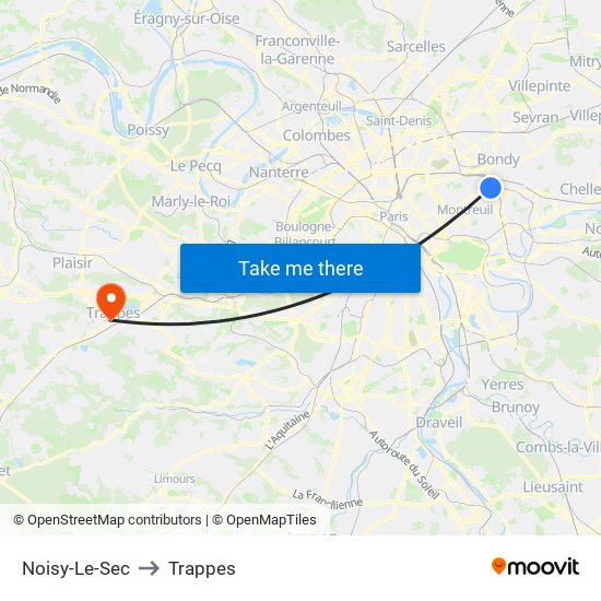 Noisy-Le-Sec to Trappes map