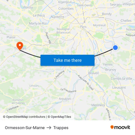 Ormesson-Sur-Marne to Trappes map