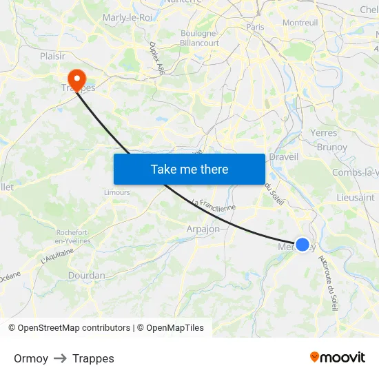 Ormoy to Trappes map
