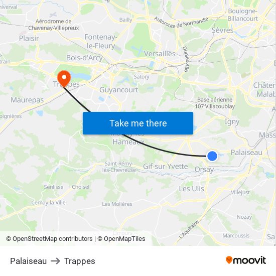 Palaiseau to Trappes map