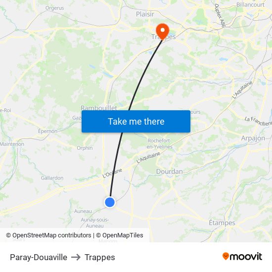 Paray-Douaville to Trappes map