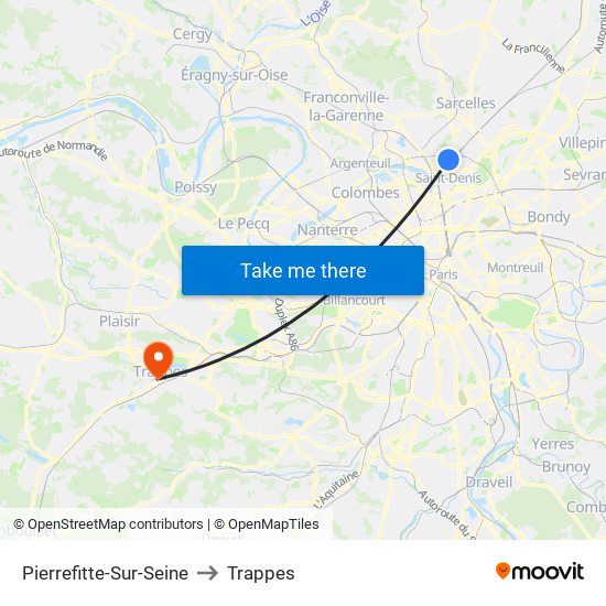 Pierrefitte-Sur-Seine to Trappes map