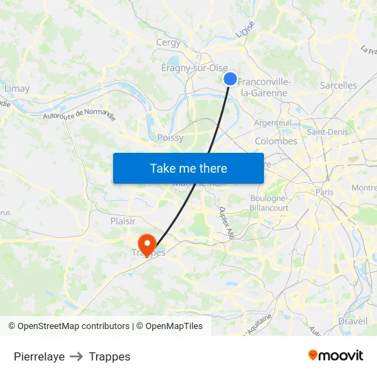 Pierrelaye to Trappes map
