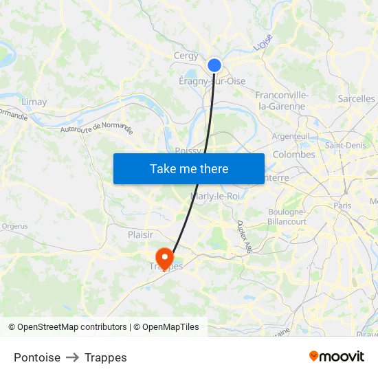 Pontoise to Trappes map